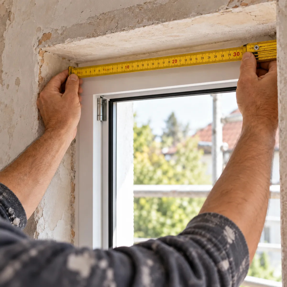 Fensteröffnung wird mit dem Zollstock aufgemessen