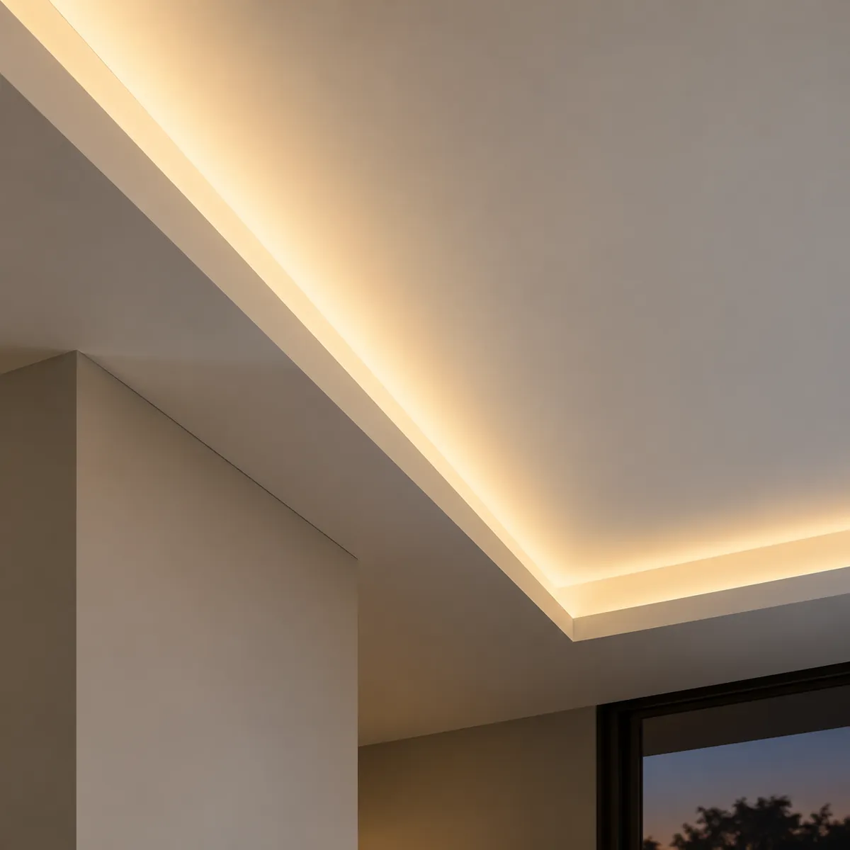 Indirekte LED-Beleuchtung in einer Deckenvoute aus Trockenbau